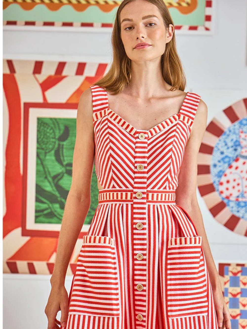 Hunter Bell Cosi Dress- Red and White Striped Button Front Sundress